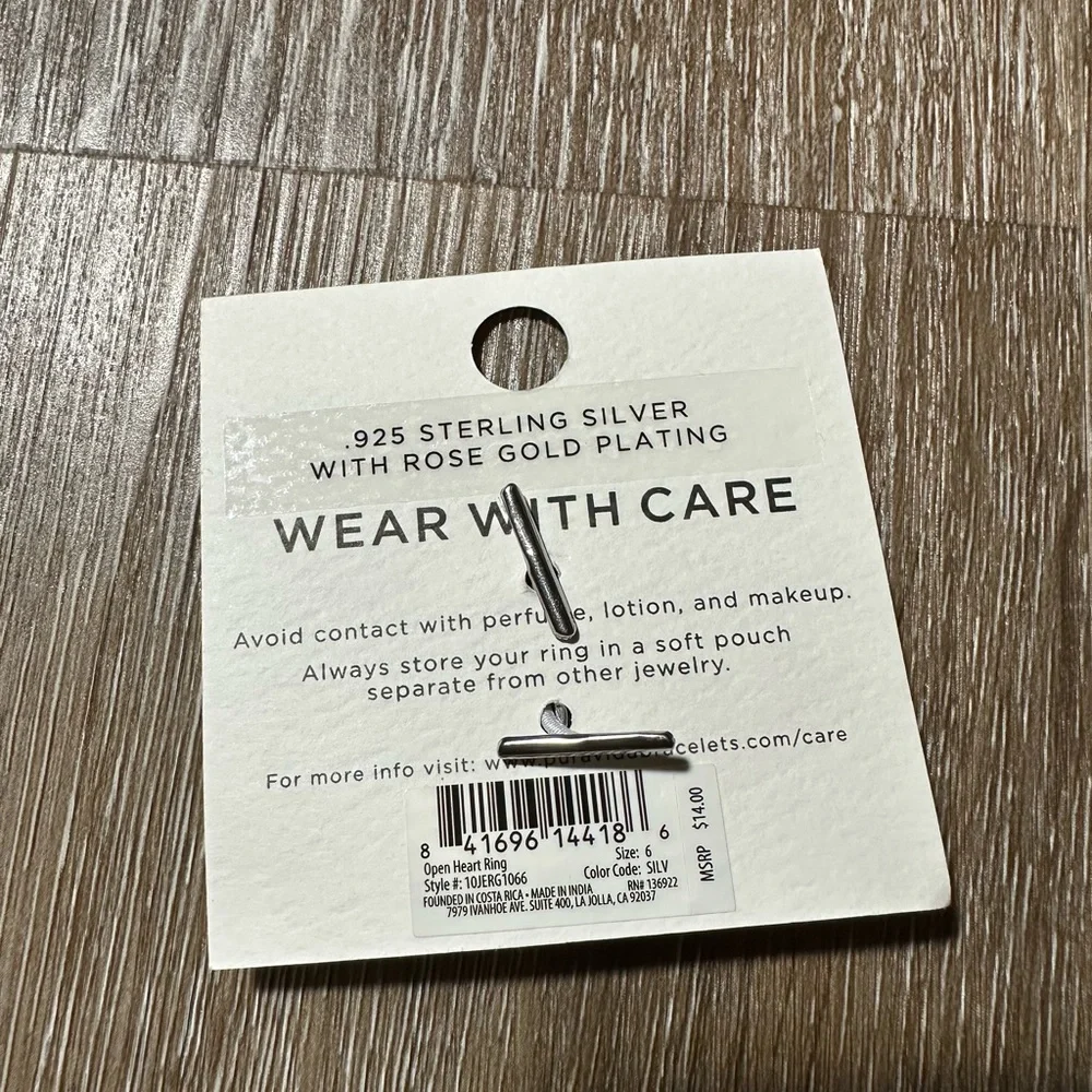 Pura Vida Open Heart Ring Size 6